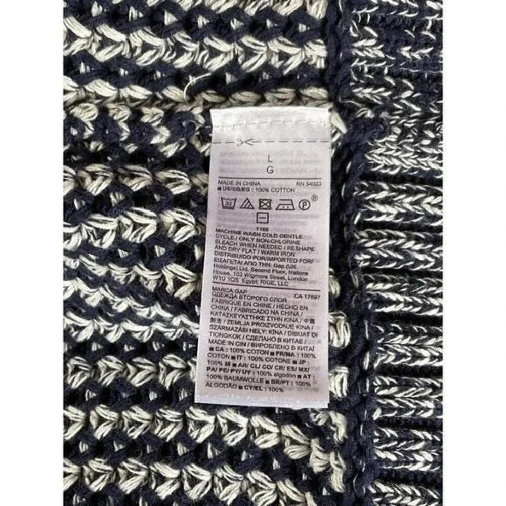 Gap knitted navy blue & white duffel faux wood buttons long cardigan women Large